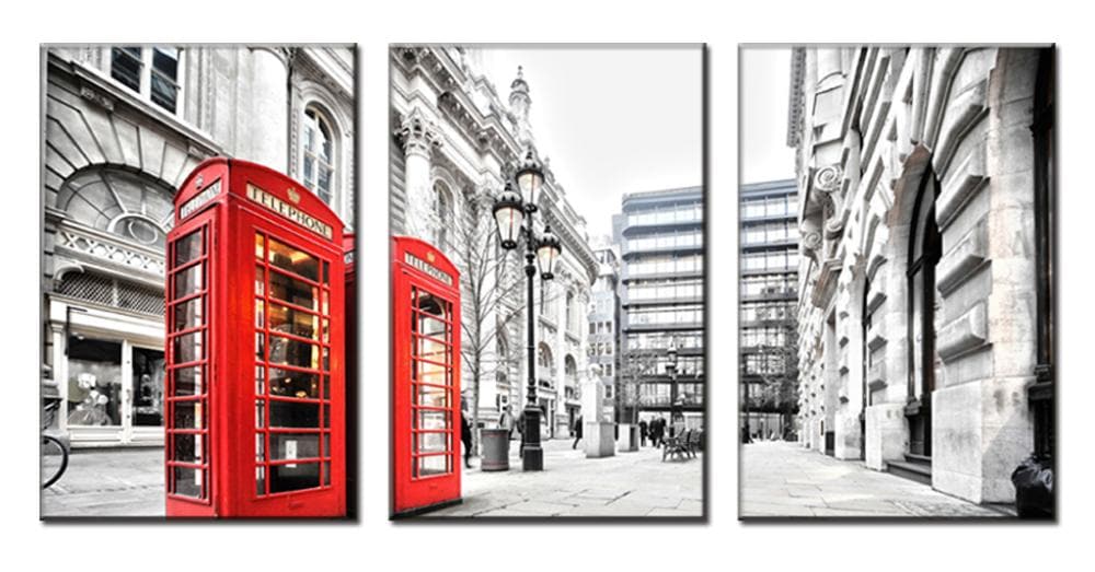 Pine Stretched  Framed 3 Panels  - London City