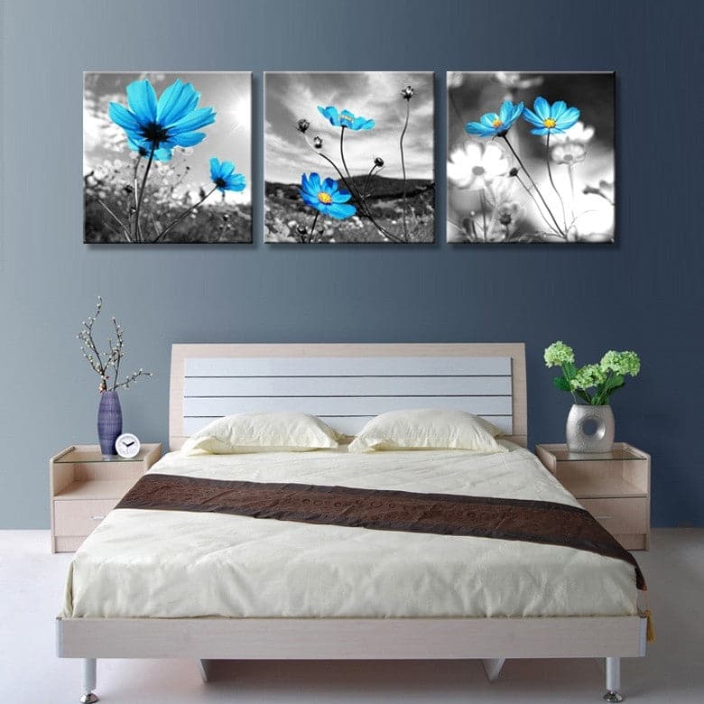 Framed 3 Panels - Blue Flora