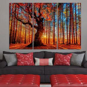 Framed 3 Panels  - Red Wood Frost