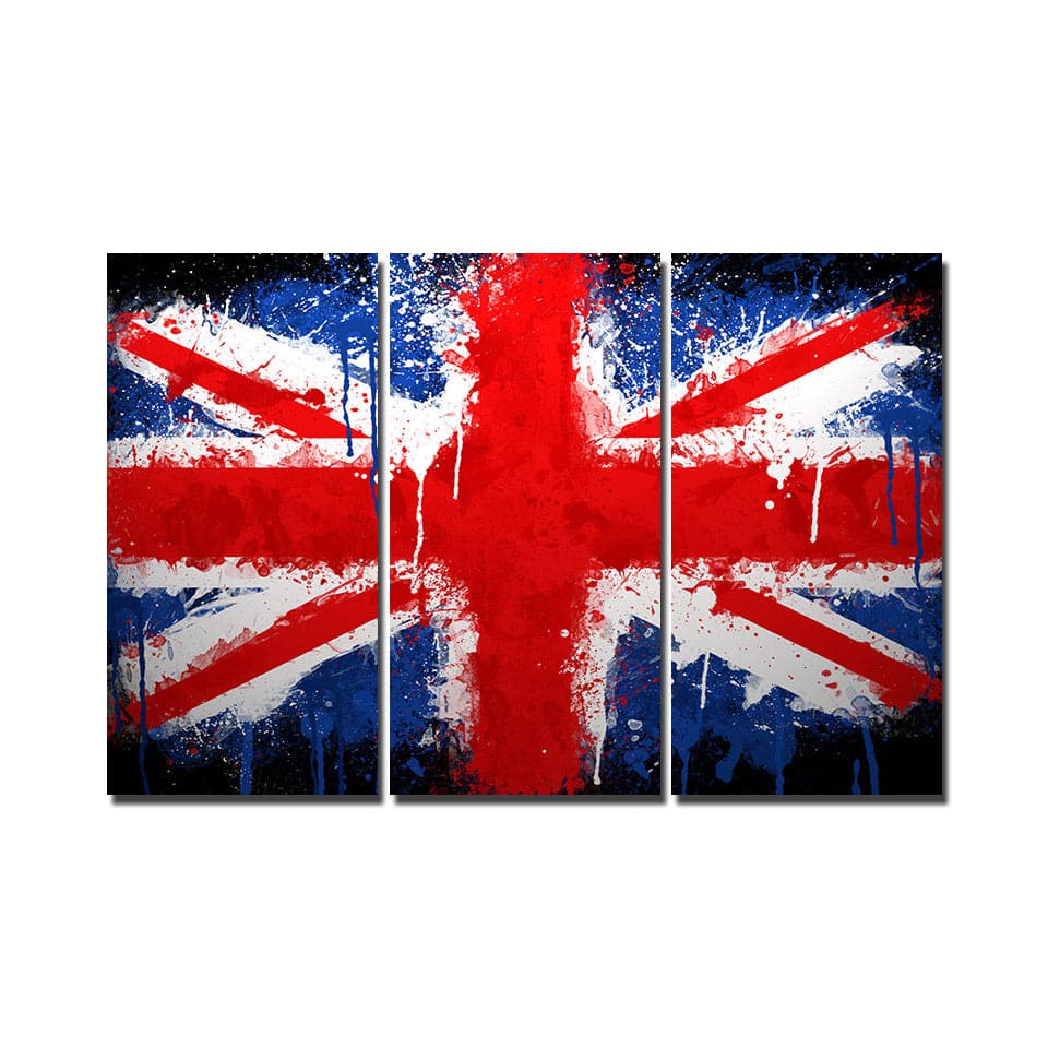 Pine Stretched  Framed 3 Panels  - British flag