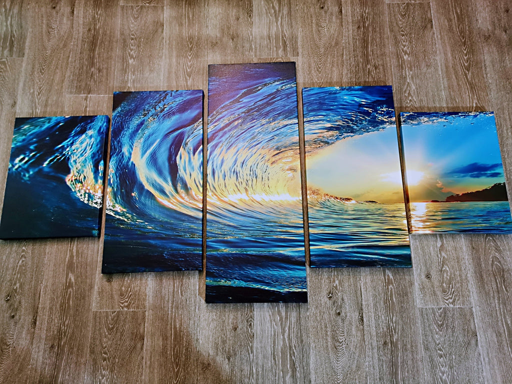 Pine Stretched  Framed 5 Panels - Finished Products - Wave