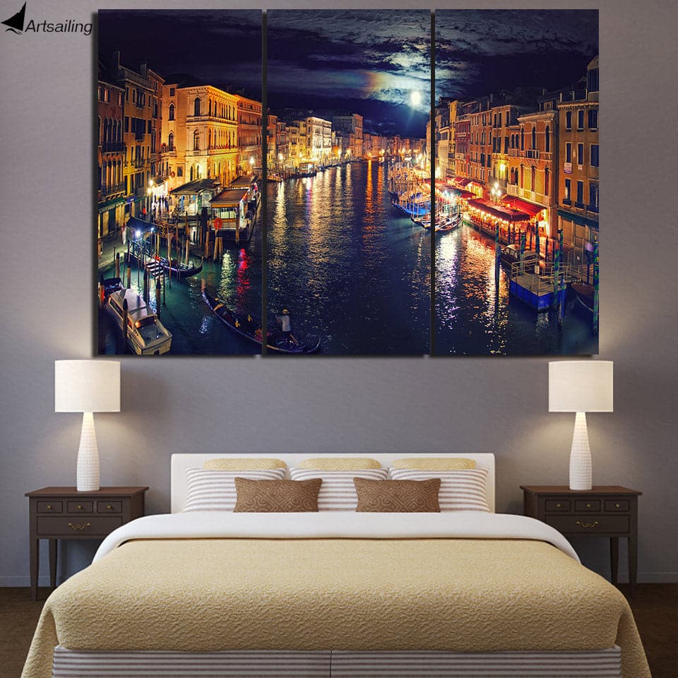 Pine Stretched  Framed 3 Panels  - Venice