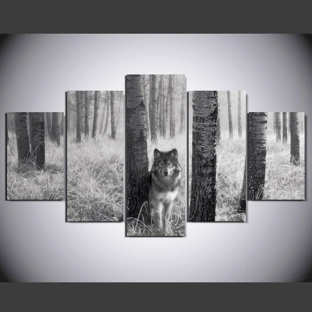 Pine Stretched  Framed 5 Panels - Wolf
