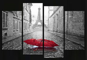 Framed 4 Panels - Raining in Paris