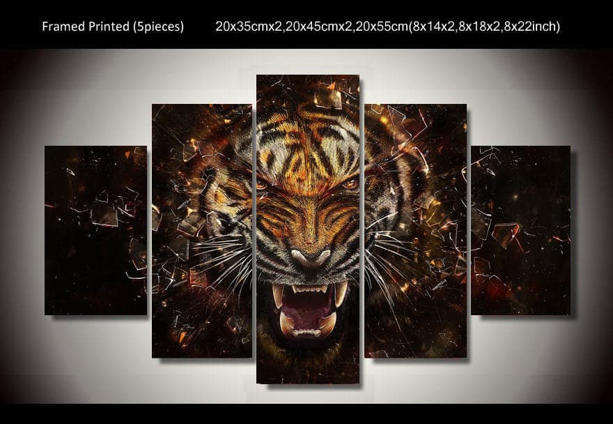 Framed 5 Panels - Tiger