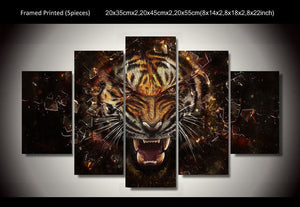 Framed 5 Panels - Tiger