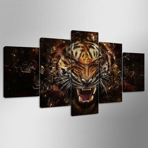 Framed 5 Panels - Tiger