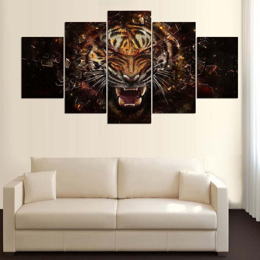Framed 5 Panels - Tiger