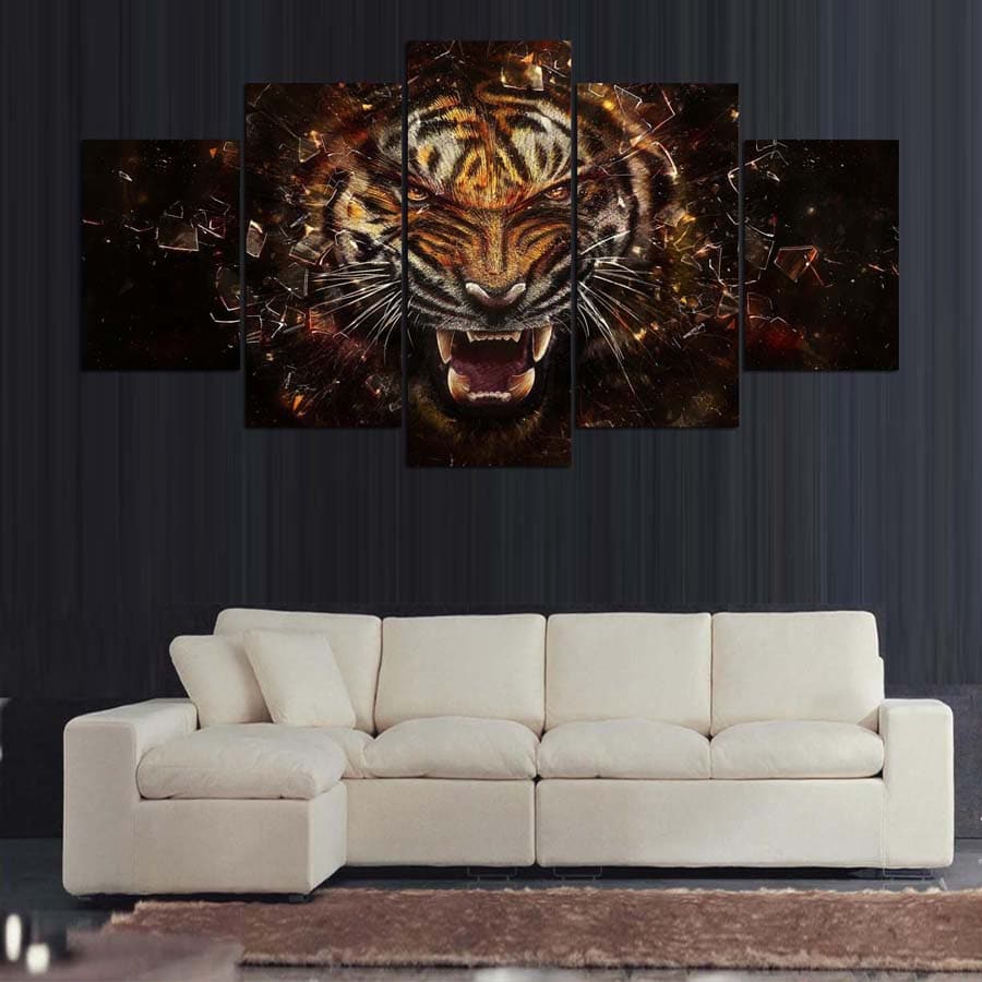 Framed 5 Panels - Tiger