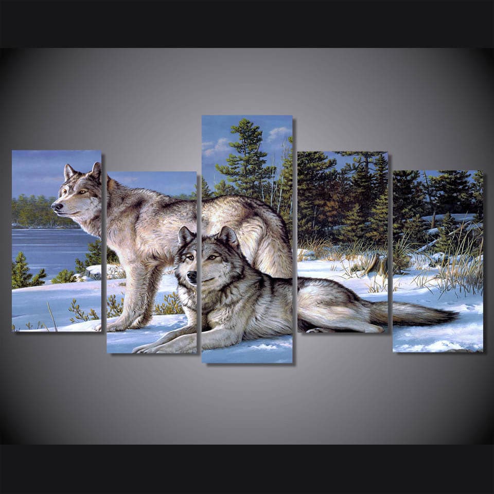 Framed 5 Panels - Wolfs