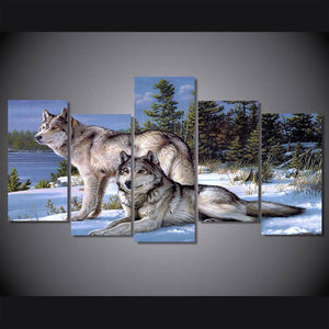 Framed 5 Panels - Wolfs