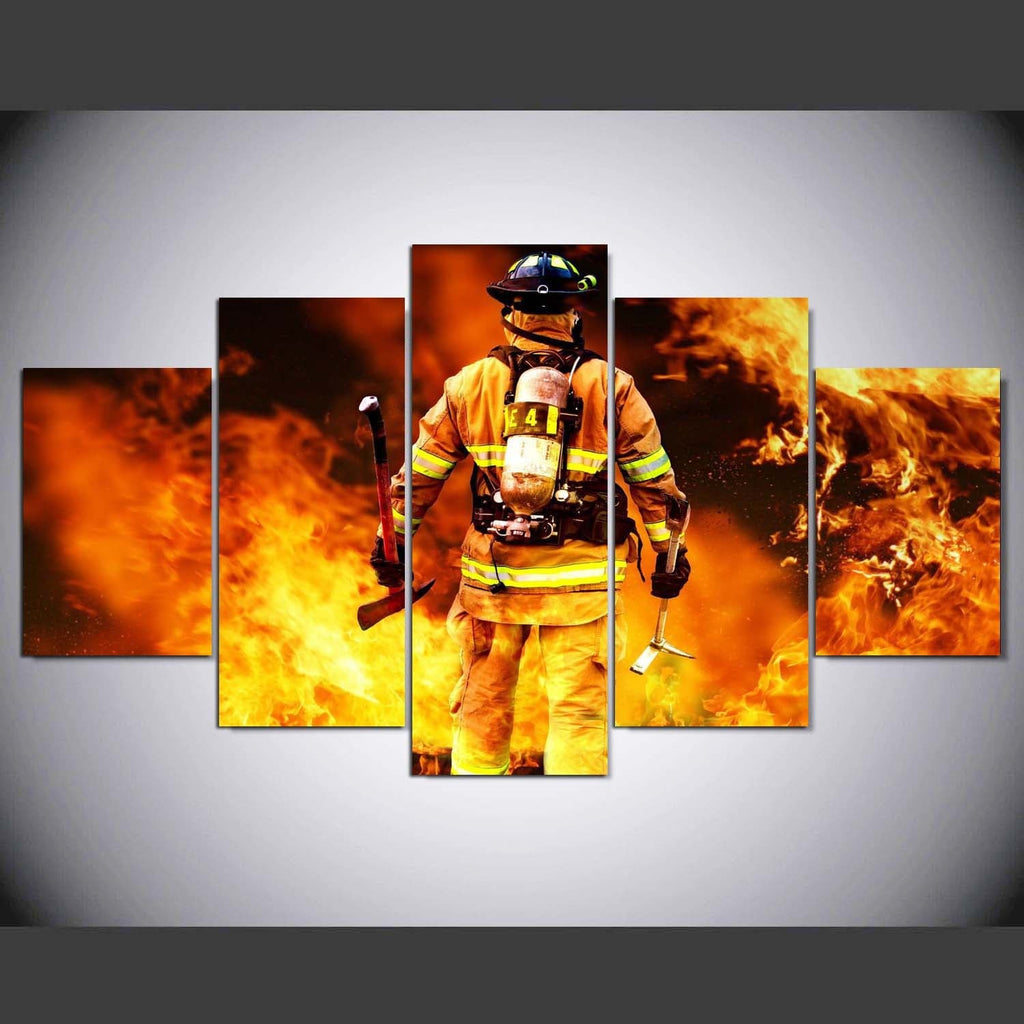 Pine Stretched  Framed 5 Panels - Firemen