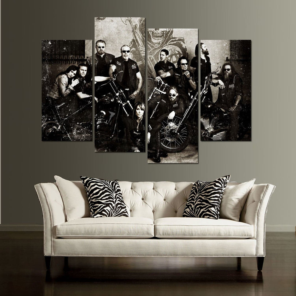 Pine Stretched  Framed 4 Panels - Harley Davidson