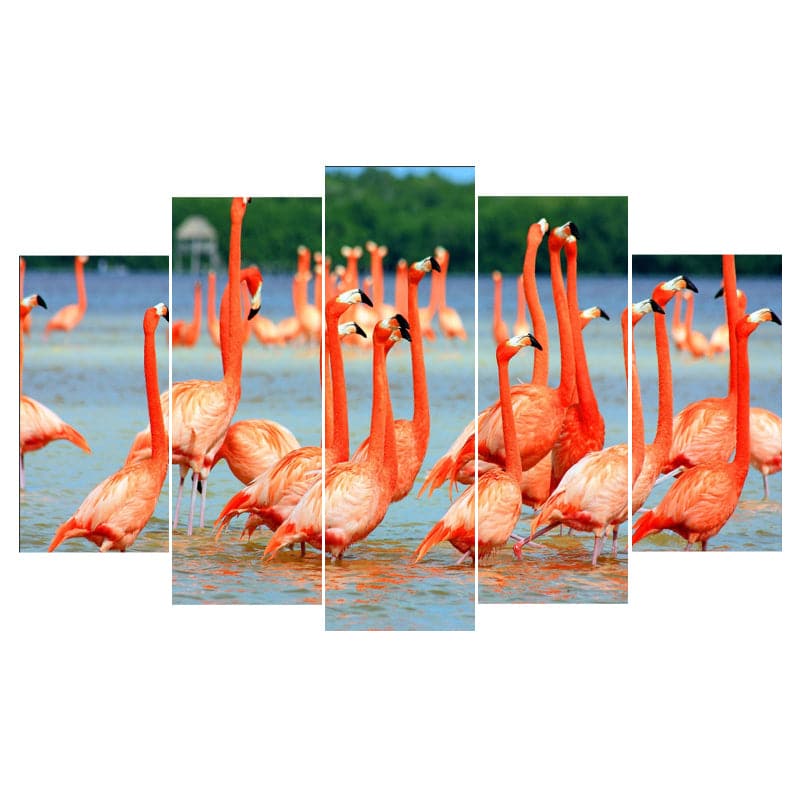 Pine Stretched  Framed 5 Panels - Swans