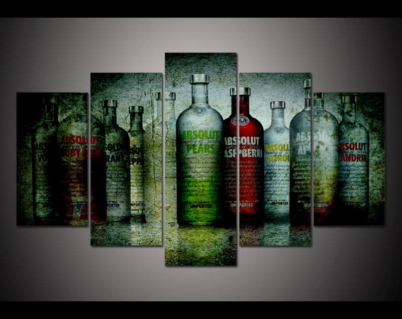 Framed 5 Panels - Bottles