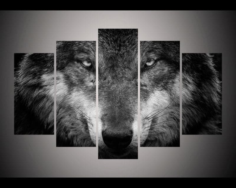 Pine Stretched  Framed 5 Panels - Wolf