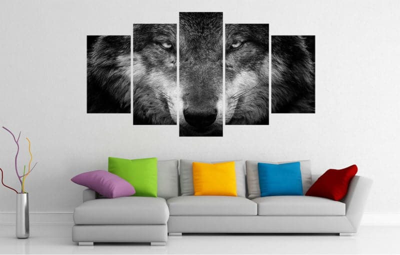 Pine Stretched  Framed 5 Panels - Wolf