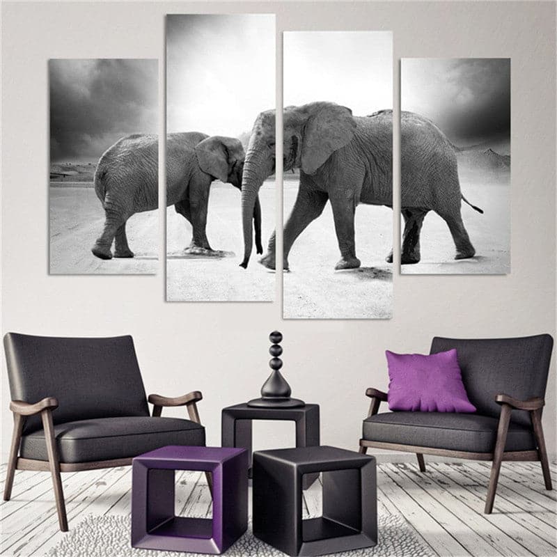 Framed 4 Panels - Elephants