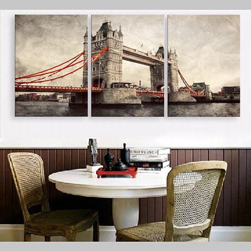 Pine Stretched  Framed 3 Panels - London Bridge