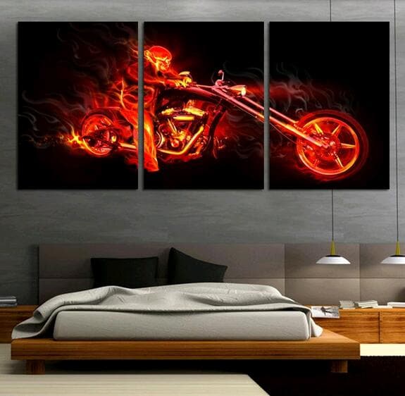 Pine Stretched  Framed 3 Panels - Motorbike