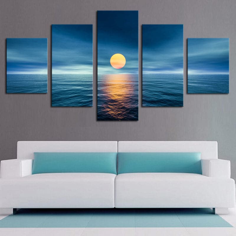 Pine Stretched  Framed 5 Panels - Yellow Moon