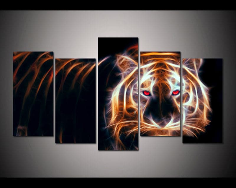 Pine Stretched  Framed 5 Panels - Tiger