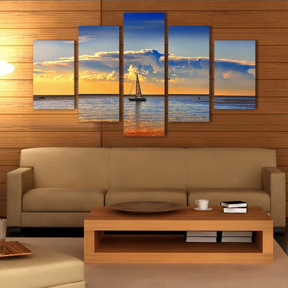 Pine Stretched  Framed 5 Panels - Seascape