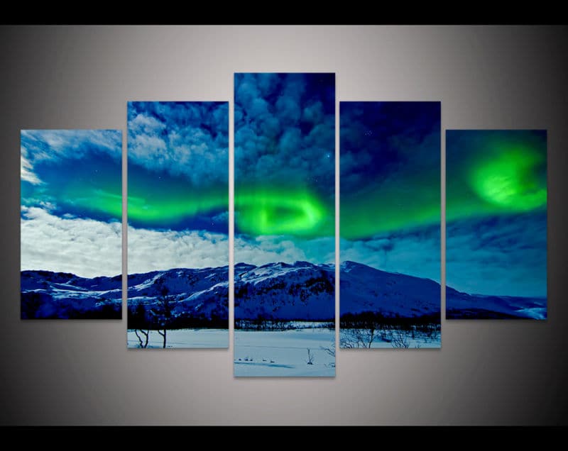 Pine Stretched  Framed 5 Panels - Northern lights