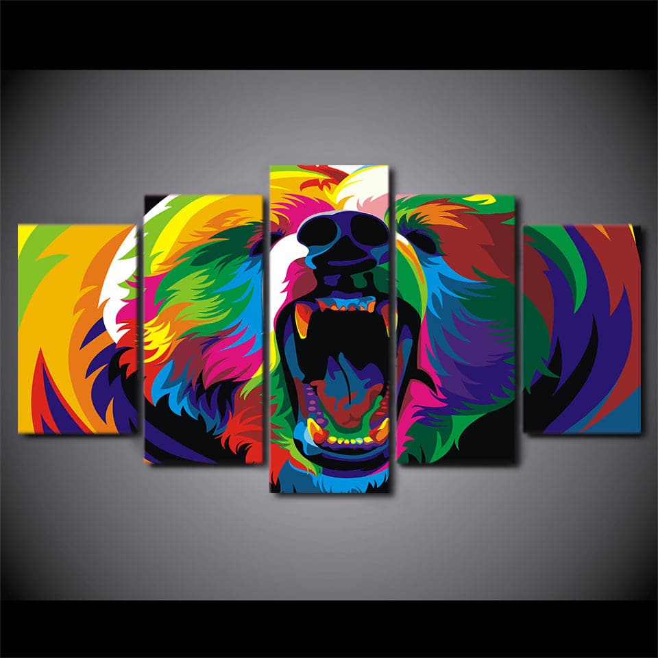Pine Stretched  Framed 5 Panels - Bear