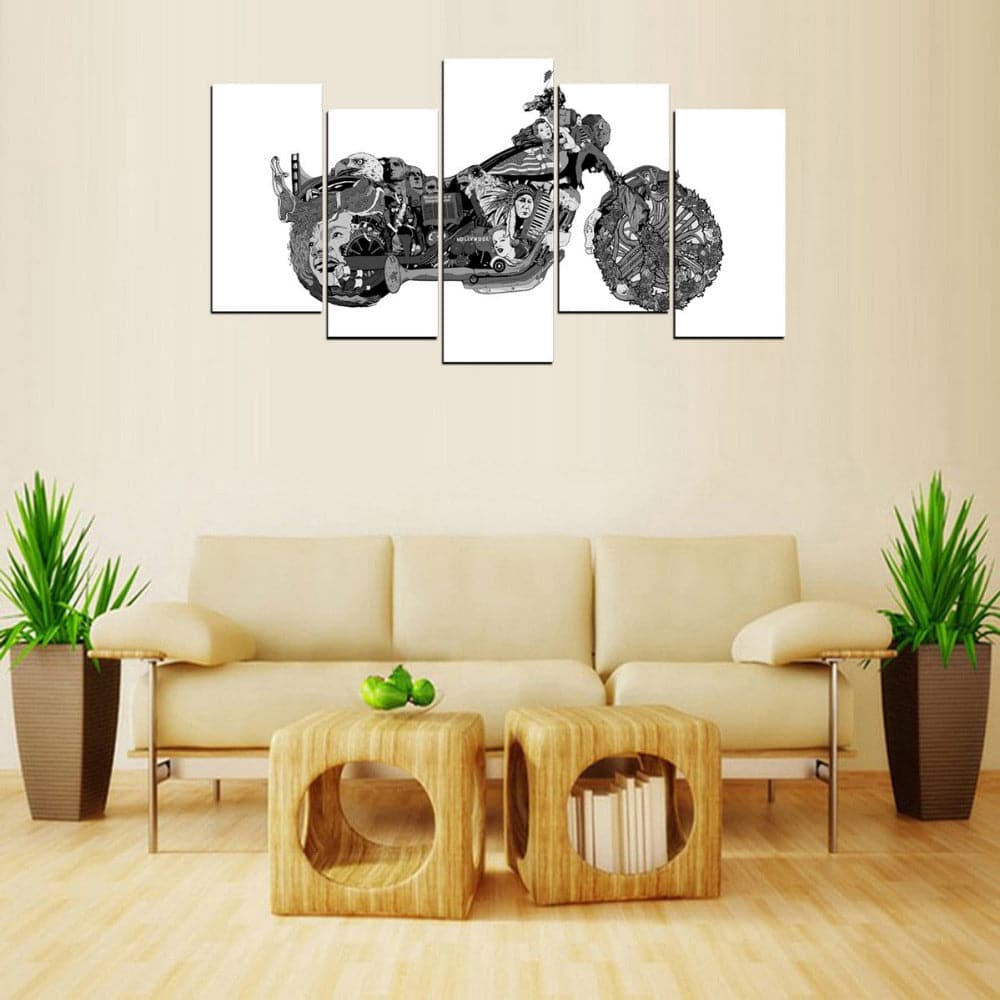 Pine Stretched  Framed 5 Panels - Harley Davidson