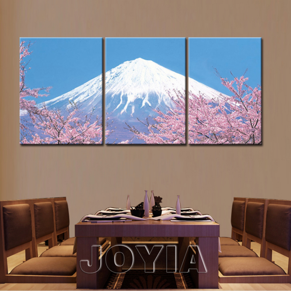 Pine Stretched  Framed 3 Panels - Mount Fuji