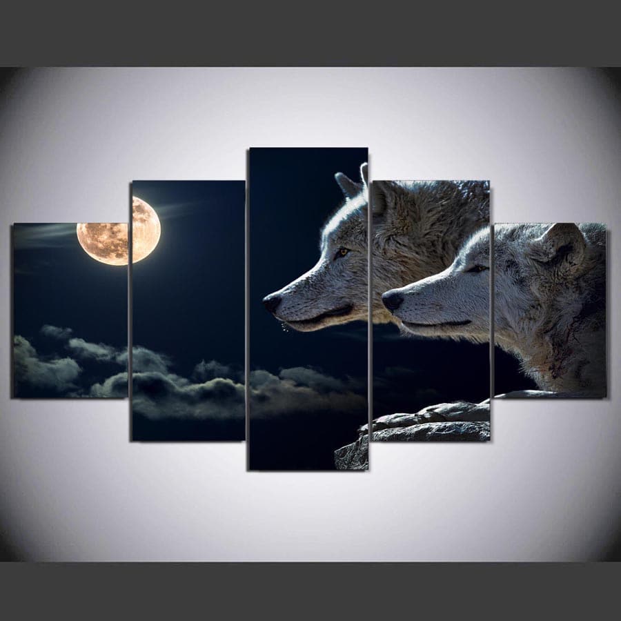 Pine Stretched  Framed 5 Panels - Wolfs
