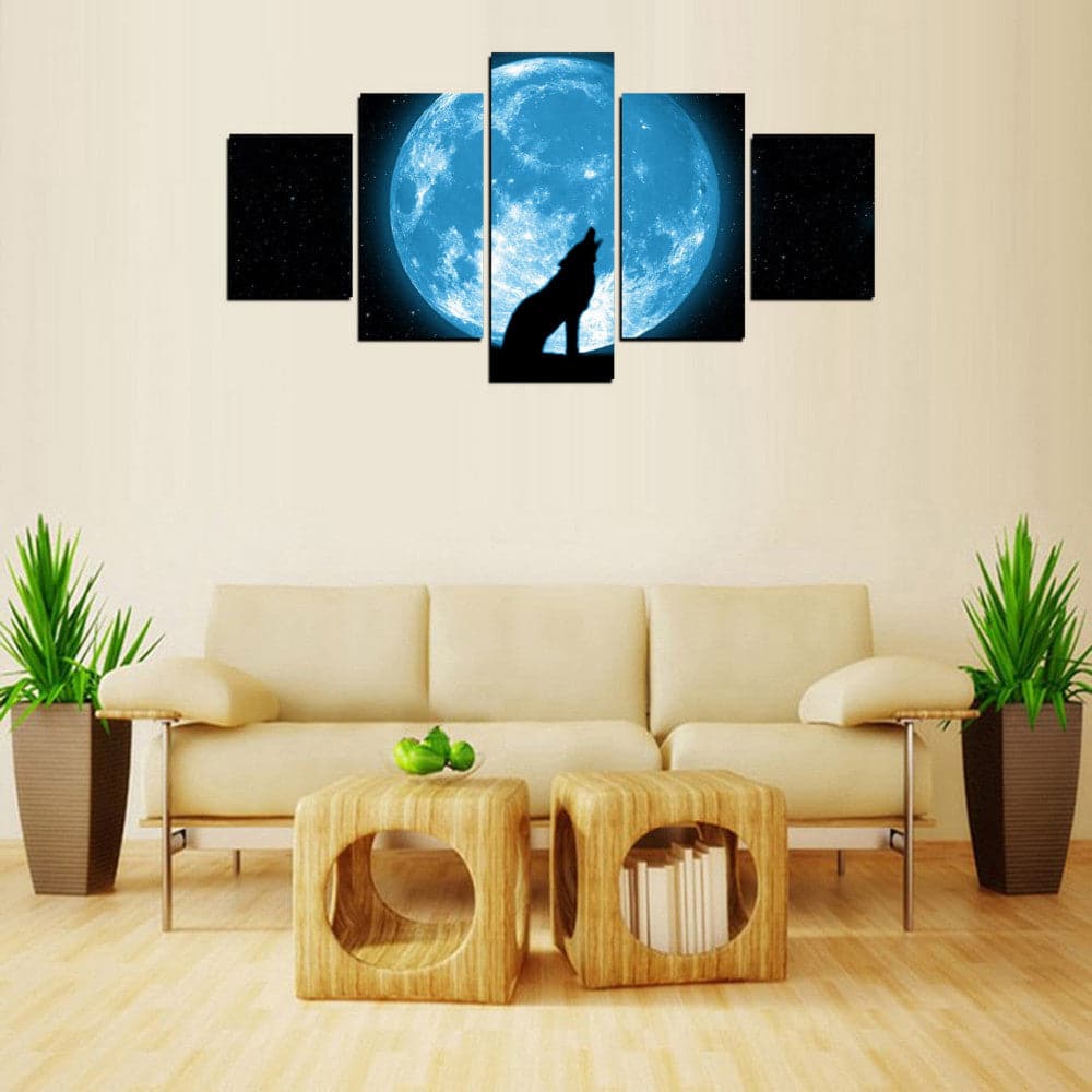 Pine Stretched  Framed 5 Panels - Wolf
