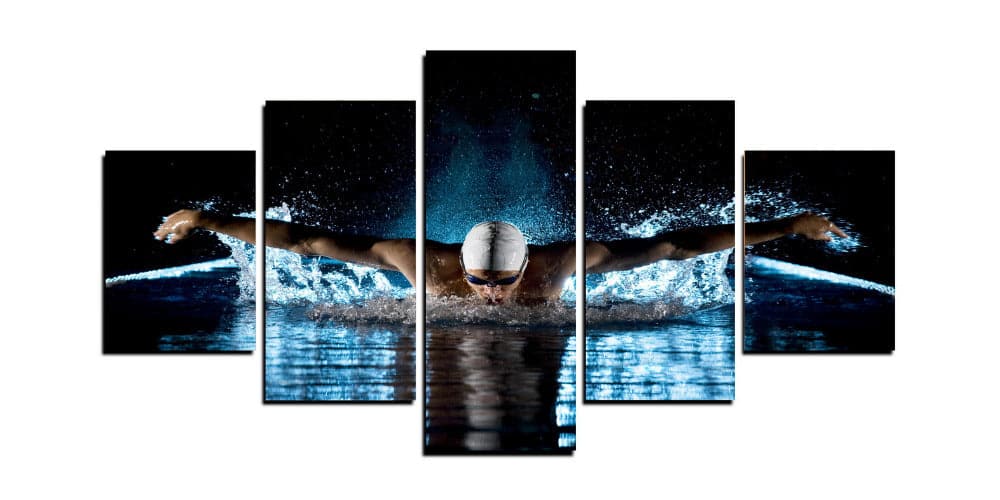 Pine Stretched  Framed 5 Panels - Swimming Competiton
