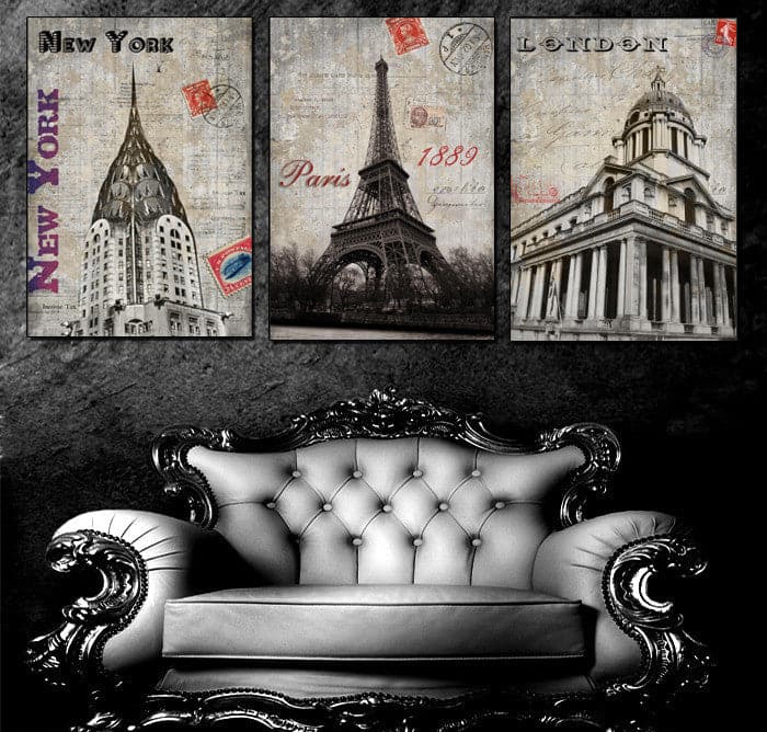 Framed 3 Panels - New York Paris and London