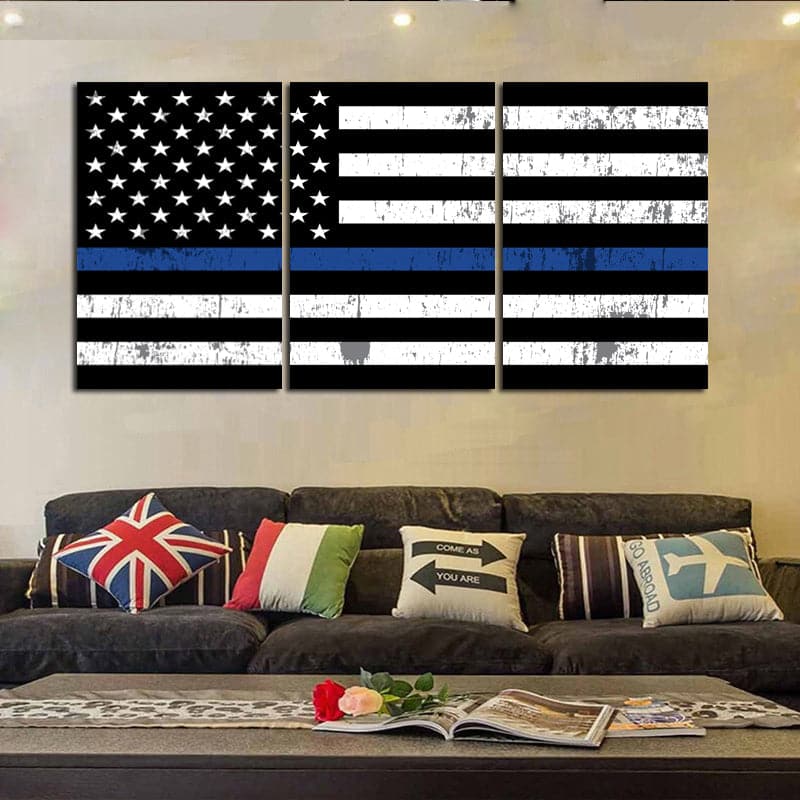 Pine Stretched  Framed 3 Panels - American Flag