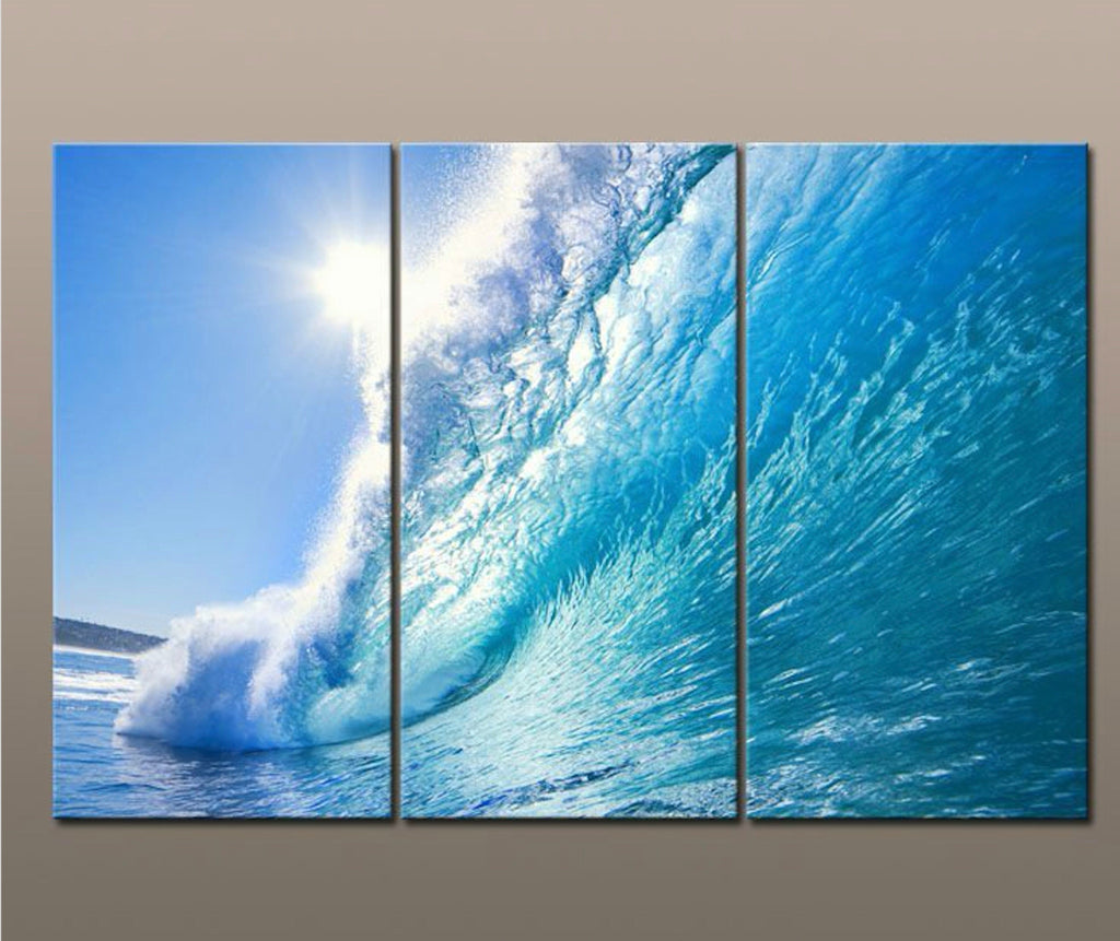 Pine Stretched  Framed 3 Panels - Wave