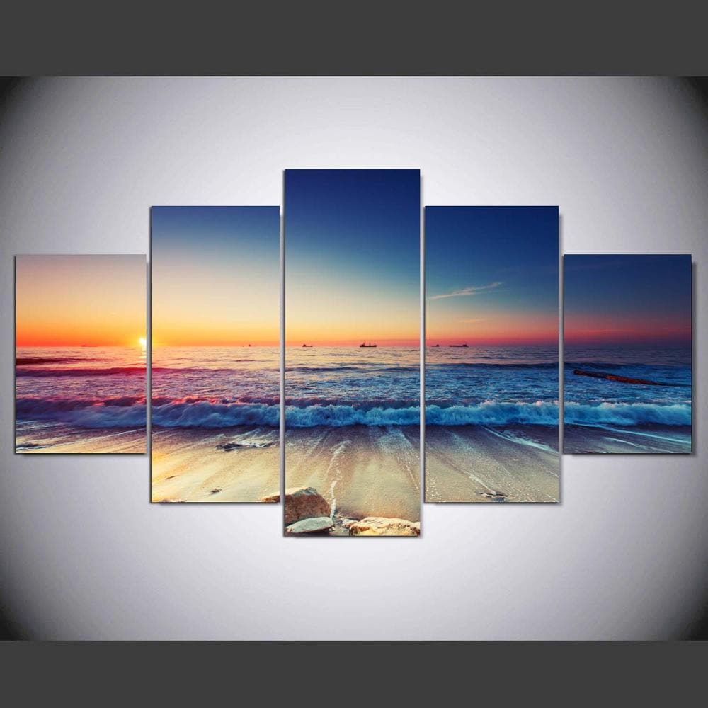 Framed 5 Panels - Sunset Seascape
