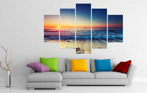 Framed 5 Panels - Sunset Seascape