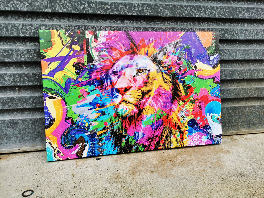 Pine Stretched  Framed 1 Panel -Finished Products - Lion