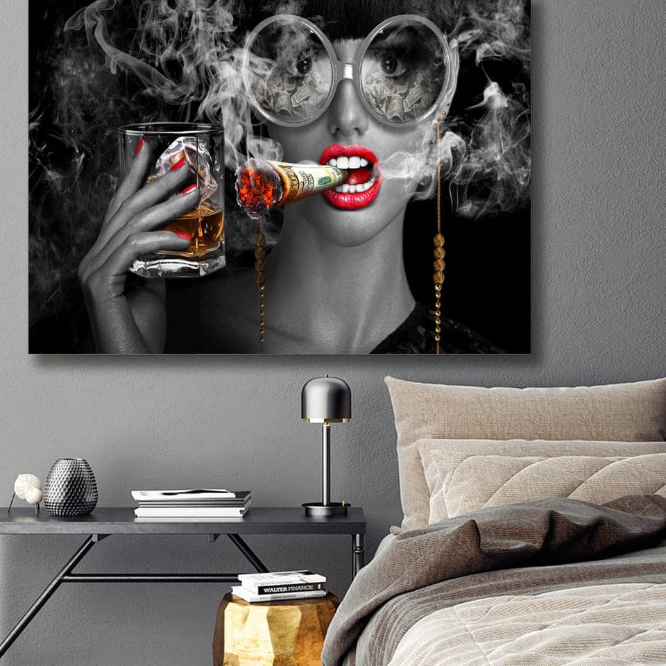 Framed 1 Panel - Smoking Lady