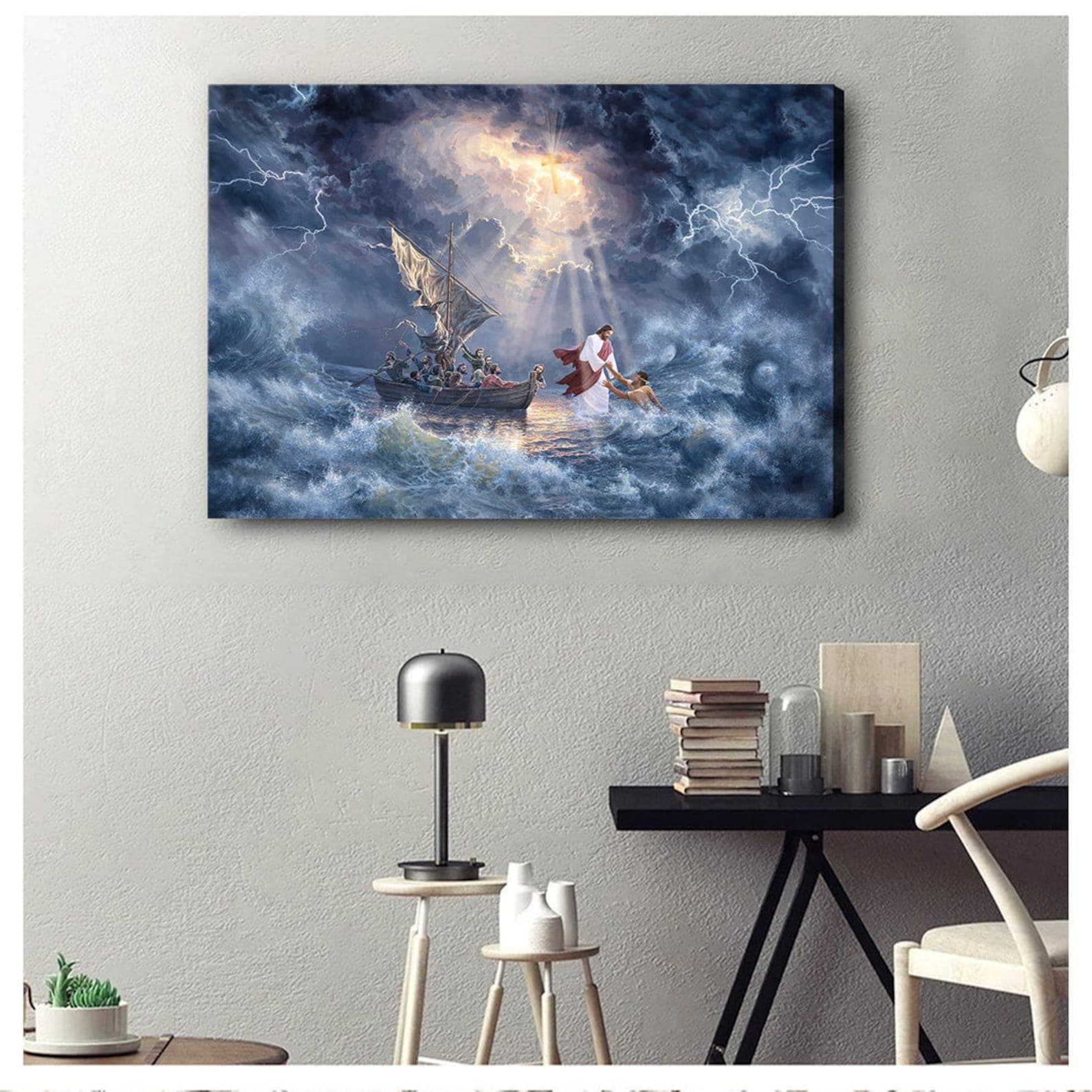 Framed 1 Panel - Jesus in the storm on the sea