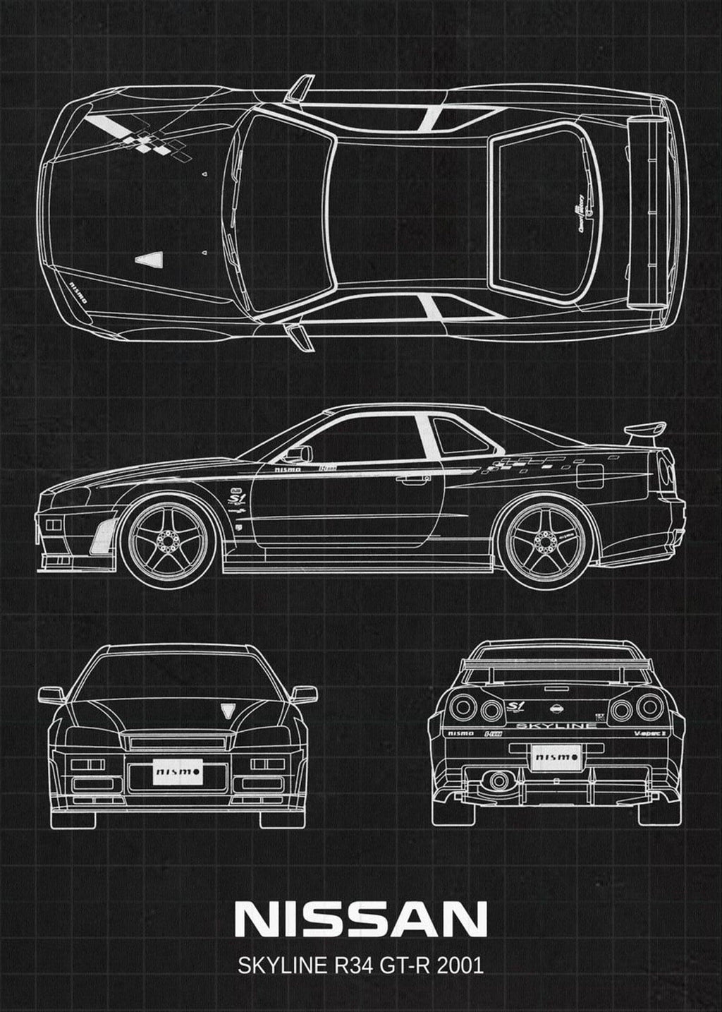 Pine Stretched  Framed 1 Panel - Nismo GTR R34