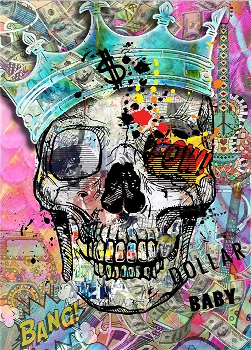 Pine Stretched  Framed 1 Panel - Skull
