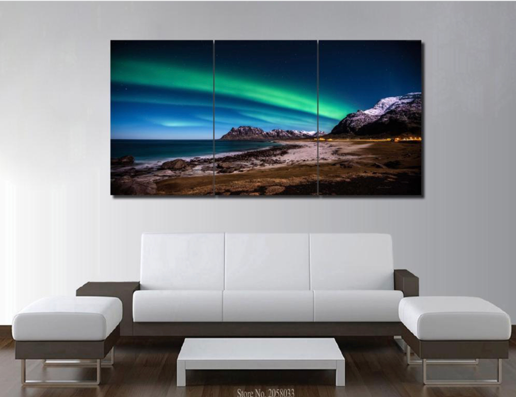 Pine Stretched  Framed 3 Panels - Northern lights