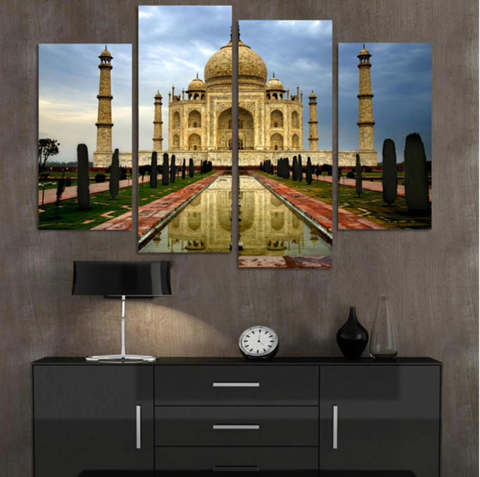 Pine Stretched  Framed 4 Panels -Taj Mahal