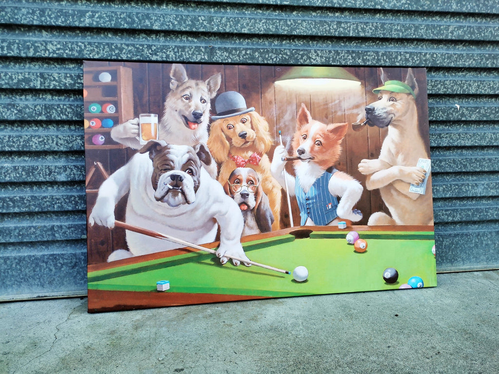 Framed 1 Panel - Finished Products - Dogs Playing Pool