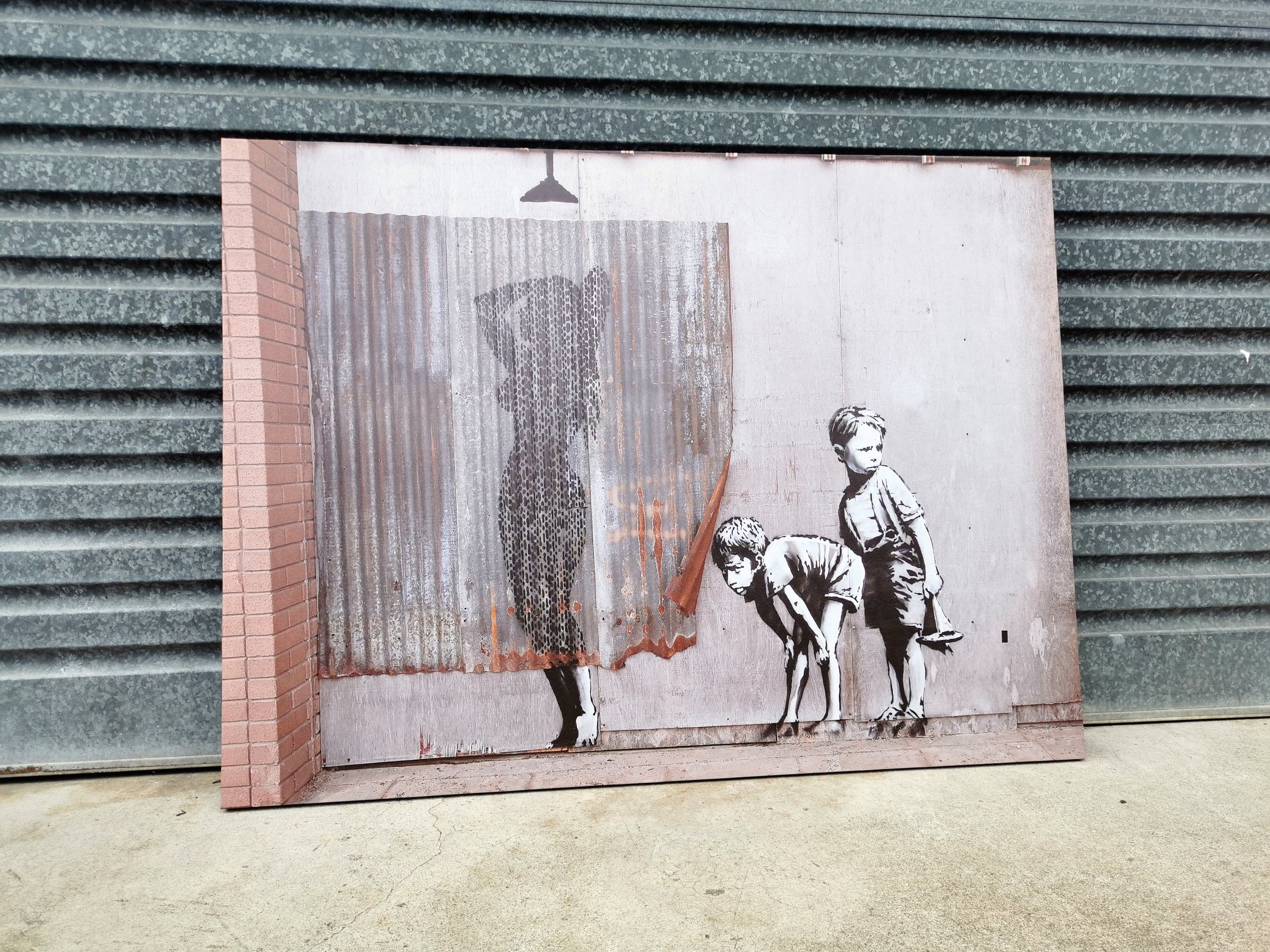Framed 1 Panel - Banksy - Shower Peepers Boys