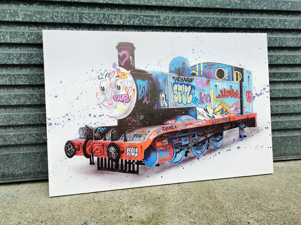 Pine Stretched  Framed 1 Panel - Finished Products - Thomas Tank Engine Graffiti Street Art