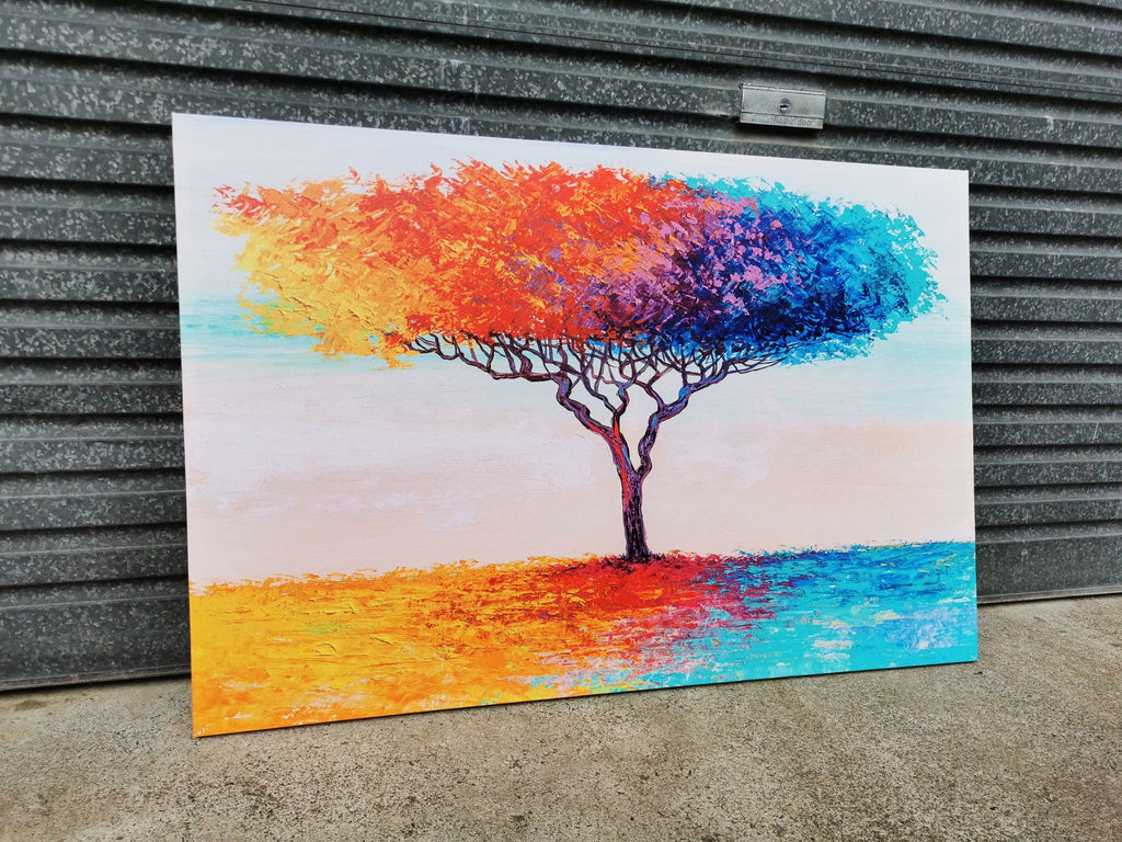 Pine Stretched  Framed 1 Panel - Finished Product - Rainbow Tree